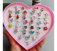 (Sans boîte) 5 pièces/lot Bague de doigt en alliage mode argent/or pour filles, bijou pour enfants, bague réglable. Envoyé au hasard. 5Fruits & légumesAlliage de zinc