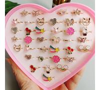 (Sans boîte) 5 pièces/lot Bagues de doigt en alliage mode argent/or pour filles. Bijoux pour enfants, bagues réglables. Envoyé au hasard 5Alliage de zinc