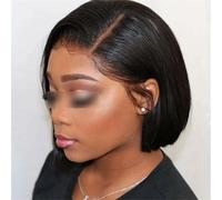 Sans colle court bob perruques de cheveux humains droits Perruque frontale en dentelle transparente Perruque pré-épilée Perruque de fermeture en dentelle de cheveux humains