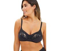 Sans Complexe, Soutien Gorge sans Armature, Modèle Coton d'Arum, Empiècements de Dentelle Florale ajourée, Bonnets et Basque renforcés, Bretelles Larges, Ajustables et satinées, Noir, 105B