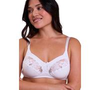 Sans Complexe, Soutien Gorge sans Armature, Modèle Coton d'Arum, Empiècements de Dentelle Florale ajourée, Bonnets et Basque renforcés, Bretelles Larges, Ajustables et satinées, Blanc, 90C