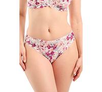 SANS COMPLEXE, Slip Taille Basse Modèle Arum Mosaïc, Avant en Dentelle imprimée, Arrière en Microfibre, Jeux de laçages sur Les côtés, Taille et Jambes élastiquées, Imprime Fleurs Rouge Perse, 38-40