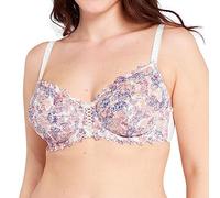 Sans Complexe Soutien Gorge Emboitant avec Armatures, Modèle Arum Mosaïc, Dentelle Florale avec imprimé Multicolore, Jeux de laçages féminins à l'entre-Seins, Imprime Feuilles Graphiques, 95D