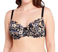 Sans Complexe Soutien Gorge Emboitant avec Armatures, Modèle Arum Mosaïc, Dentelle Florale avec imprimé Multicolore, Jeux de laçages féminins à l'entre-Seins, Imprime Floral Fond Noir, 100D