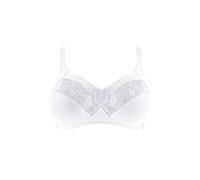 Sans Complexe, Soutien Gorge sans Armature, Modèle Coton d'Arum, Empiècements de Dentelle Florale ajourée, Bonnets et Basque renforcés, Bretelles Larges, Ajustables et satinées, Blanc, 90C