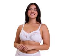 Sans Complexe, Soutien Gorge sans Armature, Modèle Coton d'Arum, Empiècements de Dentelle Florale ajourée, Bonnets et Basque renforcés, Bretelles Larges, Ajustables et satinées, Blanc, 100D
