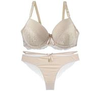 Sans Couture And Panty Sets Lace Lingerie 2 Piece Bra And Thong Set Underwire Bra Ensemble Lit Rouge (Beige, 85C)