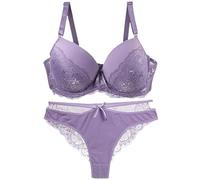 Sans Couture And Panty Sets Lace Lingerie 2 Piece Bra And Thong Set Underwire Bra Ensemble Lit Rouge (Purple, 85E)