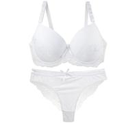 Sans Couture And Panty Sets Lace Lingerie 2 Piece Bra And Thong Set Underwire Bra Ensemble Lit Rouge (White, 90C)