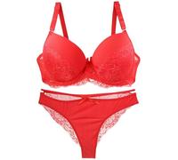Sans Couture And Panty Sets Lace Lingerie 2 Piece Bra And Thong Set Underwire Bra Ensemble Lit Rouge (Red, 75C)