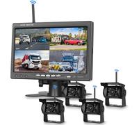 Sans Fil Caméra de Recul 4 Caméra Kit avec 7 Pouces Moniteur, Sans Fil Caméra de Recul Vision Nocturne, IP68 Étanche, BSD, Image Filp Aide au Stationnement pour Camion/Bus/SUV/Remorque/Camper/Caravane