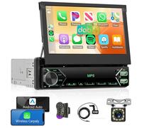 sans Fil Carplay Autoradio 1 Din avec Dab+/Dab Adaptateur Android Auto 7 Pouces Manuel Rétractable Écran Autoradio avec Mirror Link Bluetooth FM Radio USB/AUX/MIC Commandes au Volant Caméra de Recul