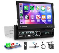 sans Fil Carplay Autoradio 1 Din avec You-Tube Android Auto, 7 Pouces Automatique Rétractable Écran Autoradio avec Mirror Link Bluetooth FM/RDS Radio USB/EQ/AUX/MIC Commande au Volant Caméra de Recul
