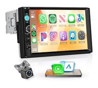 sans Fil Carplay Autoradio 1 Din avec You-Tube sans Fil Android Auto iOS/Android Mirror Link 7 Pouces Écran Tactile Autoradio avec Bluetooth FM Radio USB/AUX/EQ Commande au Volant Caméra de Recul