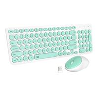 sans Fil Clavier et Souris Combo, FD iK6630 2.4GHz sans Fil Mignon Clé Ronde Set Smart Combo Silencieux Whisper-Quiet Slim pour Ordinateur Portable, Ordinateur, TV et Mac (Vert Menthe et Blanc)