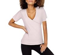 Sans manches slim court femmes V Warp Deep Summer Shirt Chemises Fit T-shirt sur l'encolure pour femmes Chemise en maille, Rose, M