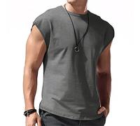 sans Manches T-Shirt Homme Été Jeunesse Débardeur Homme Col Rond Décontracté Musclé Homme Fin Couleur Pure Sport Débardeur Homme F-Dark Grey XL