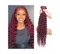 Sans nœuds Extensions de cheveux naturels vierges en vrac bordeaux 99J for tressage, 100 g/lot, Deep Wave, sans trame(18inches)