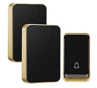 Sans pile requise - Sonnette sans fil étanche - Kit de carillon AURTEC avec 2 récepteurs enfichables et 1 émetteur auto-alimenté à pression, 51 carillons, aucune pile requise, noir