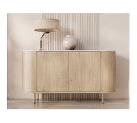 Sansa - buffet bas 139 cm - 2 portes et 1 étagère - plateau effet marbre - Bois / Blanc