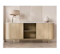 Sansa - buffet bas 184 cm - 2 portes, 2 niches et 2 étagères - plateau effet marbre - Bois / Blanc