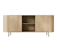 Sansa - buffet bas 184 cm - 2 portes, 2 niches et 2 étagères - plateau effet marbre - Bois / Blanc