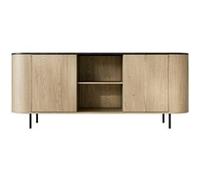 Sansa - buffet bas 184 cm - 2 portes, 2 niches et 2 étagères - plateau effet marbre - Bois / Noir Bois / Noir G