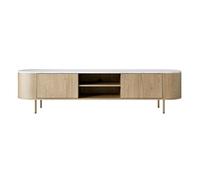Sansa - meuble tv 184 cm - 2 portes et 2 niches - plateau effet marbre - Bois / Blanc