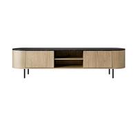 Sansa - meuble tv 184 cm - 2 portes et 2 niches - plateau effet marbre - Bois / Noir