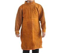 Sanseenia Veste de soudage en cuir de vache fendu, résistant à la chaleur et aux flammes, manteau de protection pour soudage lourd, tablier de soudage pour homme (jaune - manches longues)