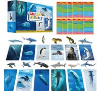 Sansh-12 Figurines D'animaux Marins En Plastique Avec 12 Cartes D'introduction, Cartes D'apprentissage De Reconnaissance Des Animaux Marins, Figurines D'animaux Sous-Marins Réalistes Pour Enfants, Cl