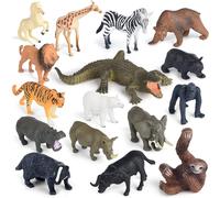 SANSH-16Pcs Jungle Zoo Animals Figurines, Safari Animal Figures Jouets, Woodland Animal Figures, Mini Animal Cake Toppers Chiffres de jeu pour enfants pour décorations de fête, Noël