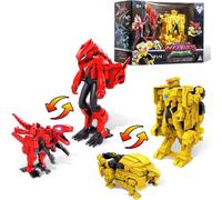 SANSH-2 en 1 Jouets Transforming, Action Figure Dinosaures, 2 Raptor et Ankylo, 5 Pouces, Jouets Action Figure Enfants pour garçons et Filles 5 6 7 8 9 10 Ans, Rouge/Jaune