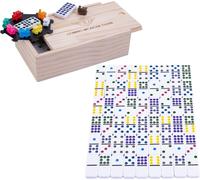 Sansh-- 250127 - Domino Mexicain Train - Double 9 - Premium - Multicolore - Jeu De Société Familial - Chiffres - 55 Dominos Épais 9 Mm + 8 Trains Colorés - À Partir De 3 Ans