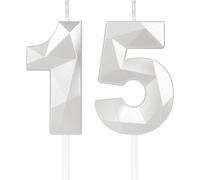 Sansh-Blanc Bougies D'anniversaire En Forme De Chiffre 15, 3d Bougies Blanc Décoration De Gâteau,Décoration De Gâteau Pour Fête D'anniversaire, Mariage,Bougie D'anniversaire Pour Gâteau