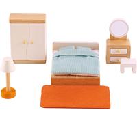 SANSH-- Chambre Parentale pour Maison de Poupée en Bois - Accessoires Chambre des Parents de Maison de Poupée - Enfant 3 Ans et Plus - 9 pièces en Bois Couverture, Oreillers, Tapis - Jeu de Rôle