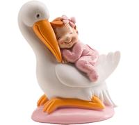 Sansh-Dekora - Détails De Baptême Figure De Décoration De Baptême Fille - Cigogne Avec Bébé Endormi, Rose