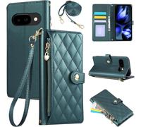 Sansh-Étui Pour Google Pixel 9a 5g 2025 6.3 Pouces, Coque Pour Téléphone Portable En Cuir Pu Avec Broderie En Losange, Google Pixel 9a Étui À Rabat Avec Dragonne Et Bandoulière, Vert