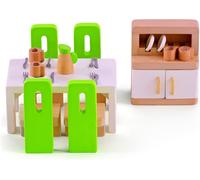 SANSH-Jouet - Meubles Salle à Manger pour Maison de Poupée en Bois - Accessoires Maison en Bois pour Famille - Coffret de 23 Pièces - pour Enfant à partir de 3 Ans - Filles et Garçons