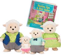SANSH-Li`l Woodzeez - Famille Moutons Snipadoodles - Comprend 5 Pièces : 4 Figurines Animales Miniatures et un Livre (2 Contes en anglais) - Dès 3 ans