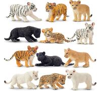 Sansh-Lot De 12 Figurines D'animaux Safari - Lion, Tigre, Guépard - Jouets D'animaux De La Jungle - Petits Animaux En Plastique - Mini Animaux - Zoo Forêt - Pour Jouer Ou Comme Décoration Pour