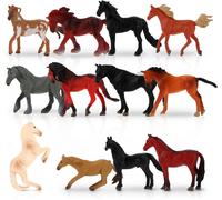 Sansh-Lot De 12 Figurines De Cheval Réalistes En Plastique Détaillées De 2,5 À 7,6 Cm - Figurines De Poney - Décoration De Gâteaux - Cadeau De Noël Ou D'anniversaire - Jouet Éducatif Pour Garçons Et