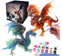 SANSH-Peinture Dragon Jouets Kits pour Enfants Art et Artisanat 3-12 Ans Garçons Filles DIY Figurines de Dragon à Peindre Anniversaire Accessoires de Fête - Deux Dragons à une Tête