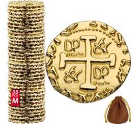 Sansh-Pièces D'or Pirate En Métal - 35 Pieces Or Coffre Pirate Trésor, Répliques De Doublons Espagnols En Métal Pour Les Jeux De Société, Les Jetons, Le Cosplay, Coffre Tresor De Jouet Pirate - M Tai