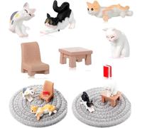 SANSH-Qinayu Lot de 7 figurines de chat réalistes en résine peintes à la main pour décoration de gâteau de Pâques Cadeau de Noël ou d'anniversaire