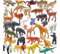 Sansh-Réaliste Mini Animaux De Zoo Animaux Figurines Jouets 32 Pcs Gift Set Pour L'éducation Et Les Fêtes, Plastique Forêt Safari Animaux Lion, Hippopotame, Tigre, Ours
