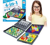 SANSH-Saijer Mini Jeux De Société Voyage, 4in1 Petit Bac Jeux De Société Echiquier Magnetique Ludo Jeu Echec Jeux De Voyage Jeu De Serpent Et d'Échelles Jeu De Voyage Serpents Et Échelles pour Enfant