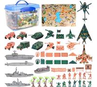 SANSH-Set Militaire de 56 Accessoires avec Carte, Figurines de Soldats, véhicules Militaires, Avions et Accessoires de Combat ¿ Superbe Jeu pour Les Petit aventuriers et aventurières