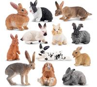 SANSH-TOYMANY Lot de 12 figurines de lapin de Pâques - Animaux de la ferme - Modèle de lapin - Jouet de Noël - Décoration d'anniversaire - Cadeau de gâteau - Fête - Pour enfants et tout-petits