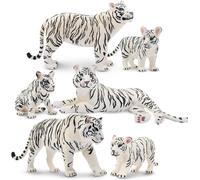SANSH-TOYMANY Lot de 6 figurines d'animaux de tigre blanc avec garçons tigres, figurines d'animaux de la jungle, ensemble familial avec tigres pour bébé, décorations de gâteau sauvage, décoration de